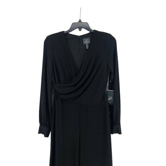 Adrianna Papell Black Matte Jersey Jumpsuit Womens 2 Surplice Bodice New - Picture 3 of 6